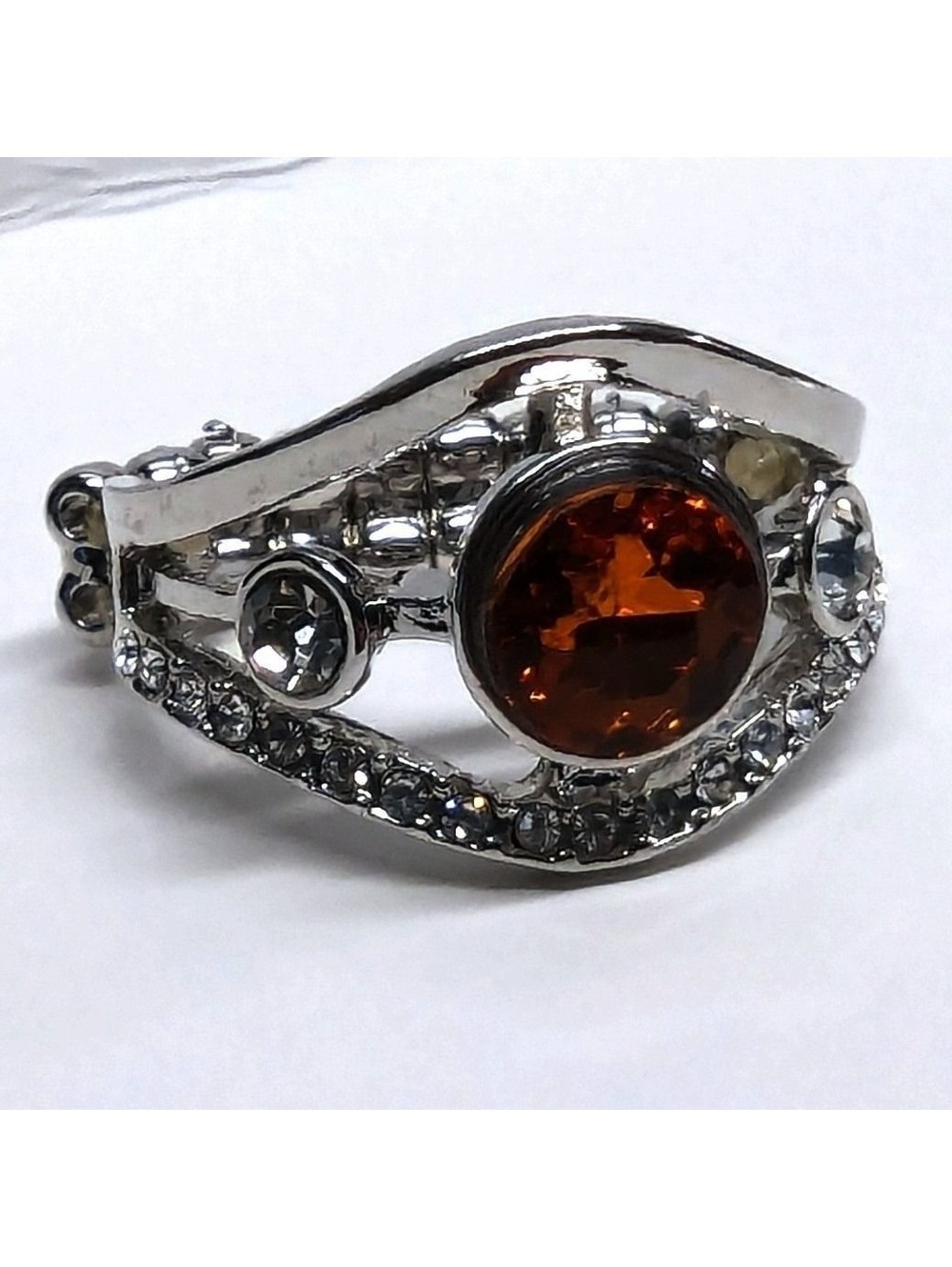 New Red Clear Rhinestones Statement Ring Silver Tone Stretch Band Plus Size